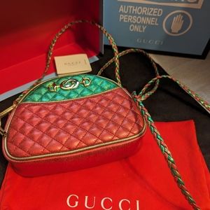 Gucci Trapuntata Quilted Metallic Calfskin Leather Crossbody Bag